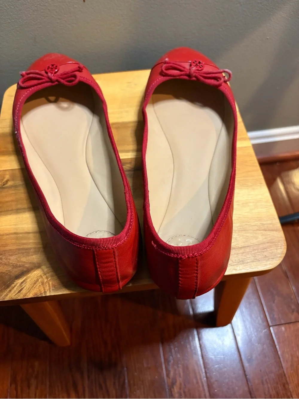 Tory Burch Red Patent Leather Logo Bow Flats